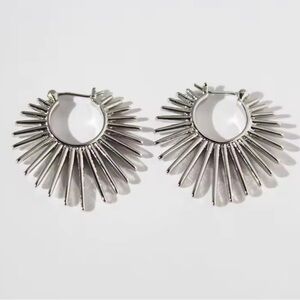 Anthropologie Silver Sunburst Hoop Earrings